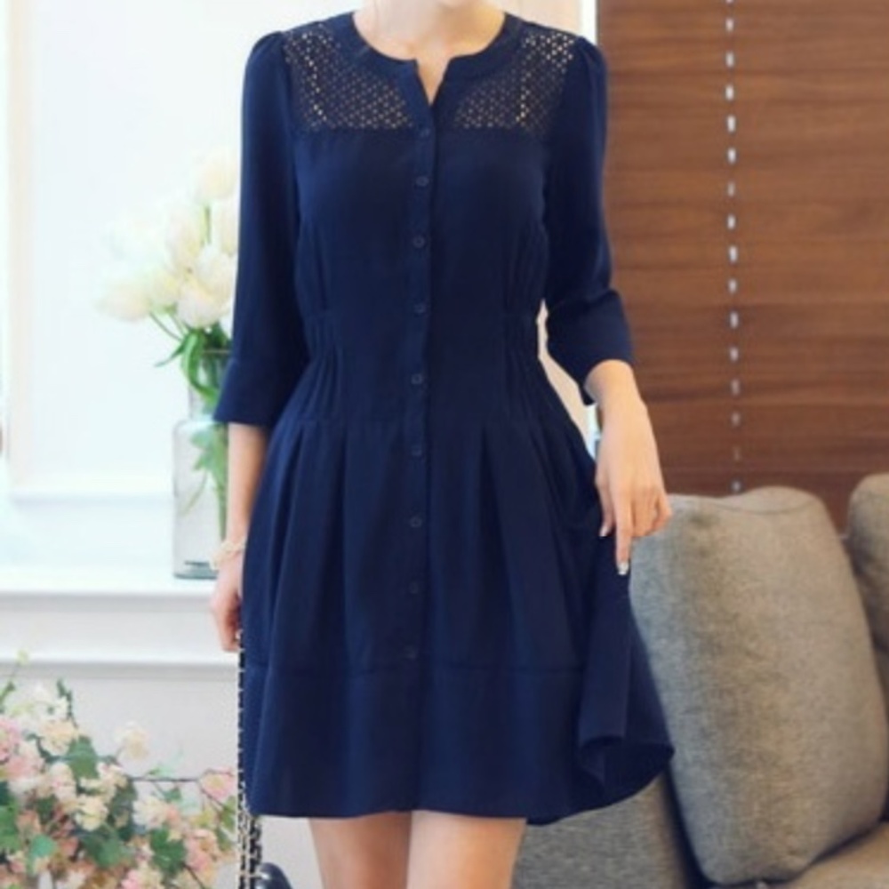 Navy Casual Korean Flowy Dress